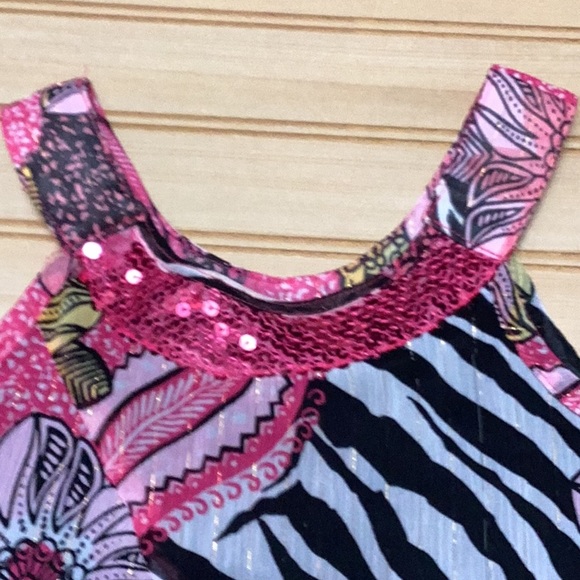Pogo Club of NY Metallic Pink Floral Zebra Sequin Bling Layered Girls Top 6/6X - Picture 3 of 8